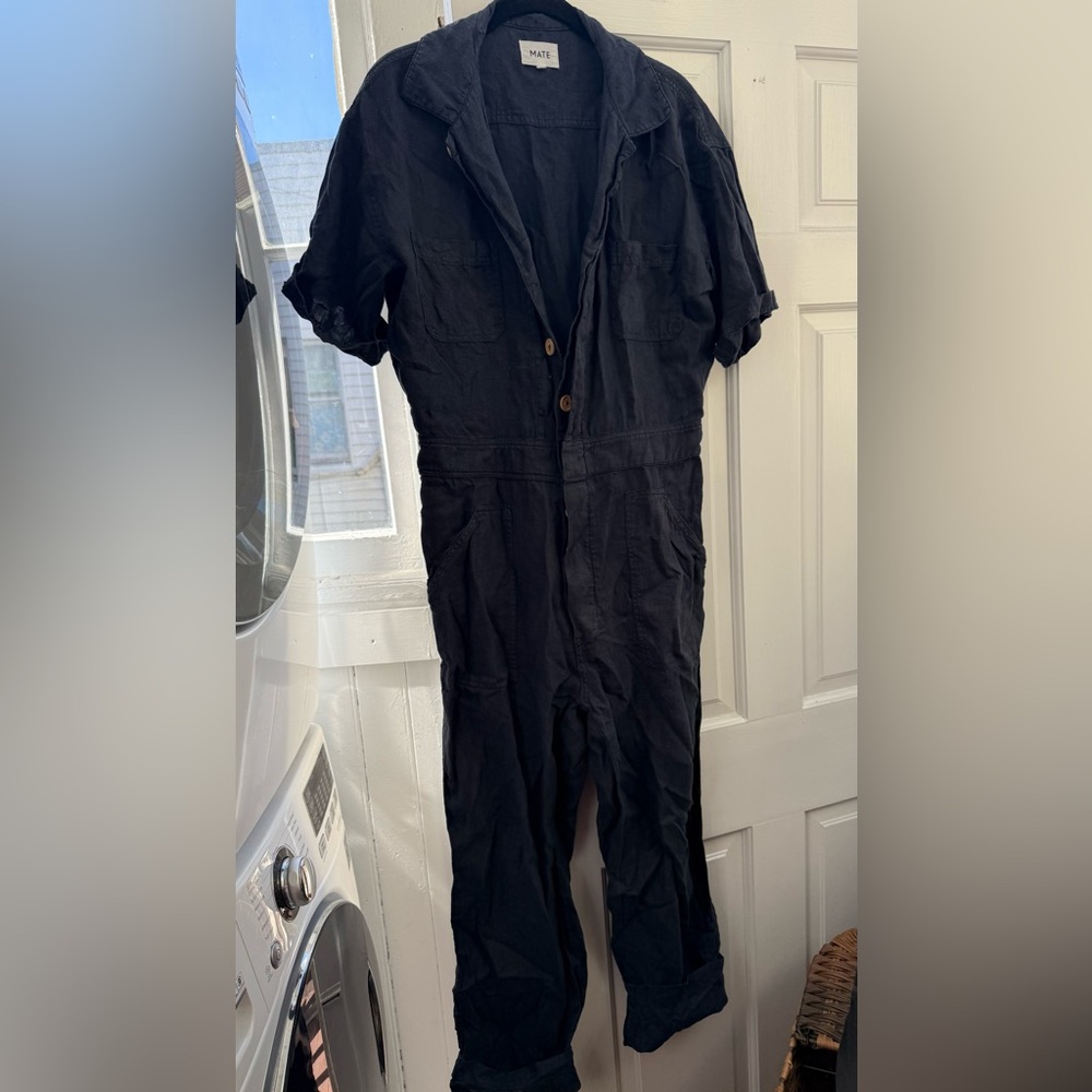 Navy Blue Button-Up 100% Linen Jumpsuit from MATE the Label